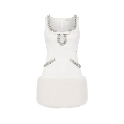 SHEERLUCK SLLYQ25501 Satin straight tube fur dress