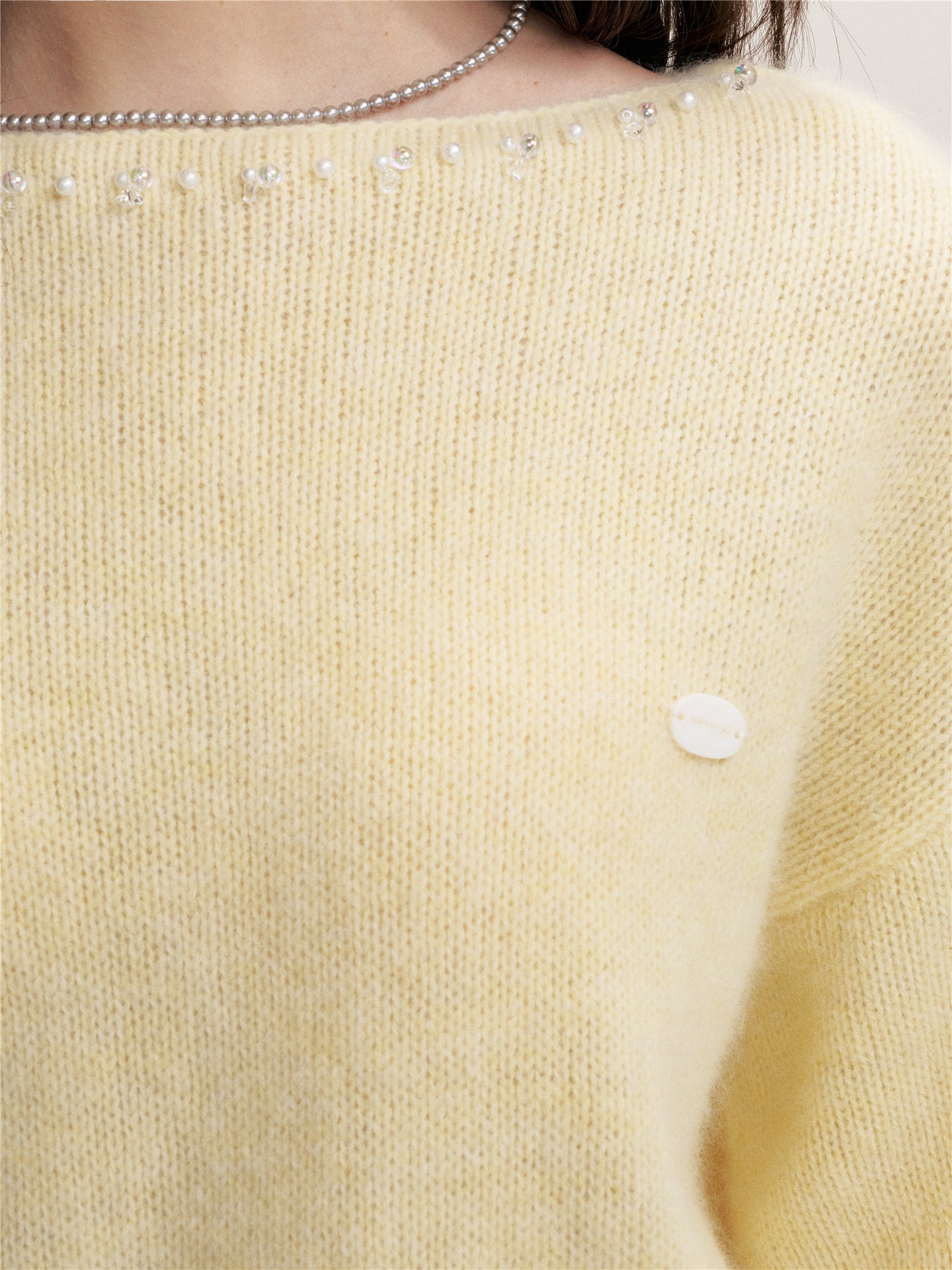 16DEWS 16D25461 Nine inch sleeve rabbit hair cotton wool blended knitted top