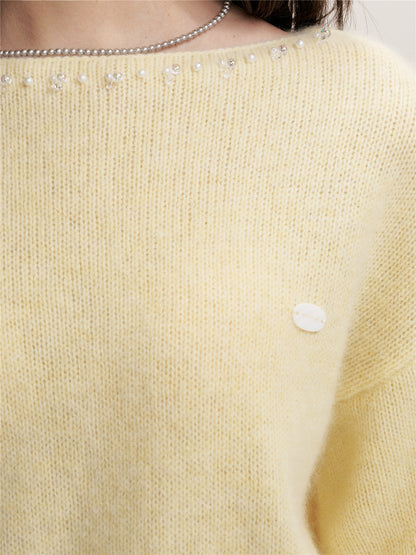 16DEWS 16D25461 Nine inch sleeve rabbit hair cotton wool blended knitted top