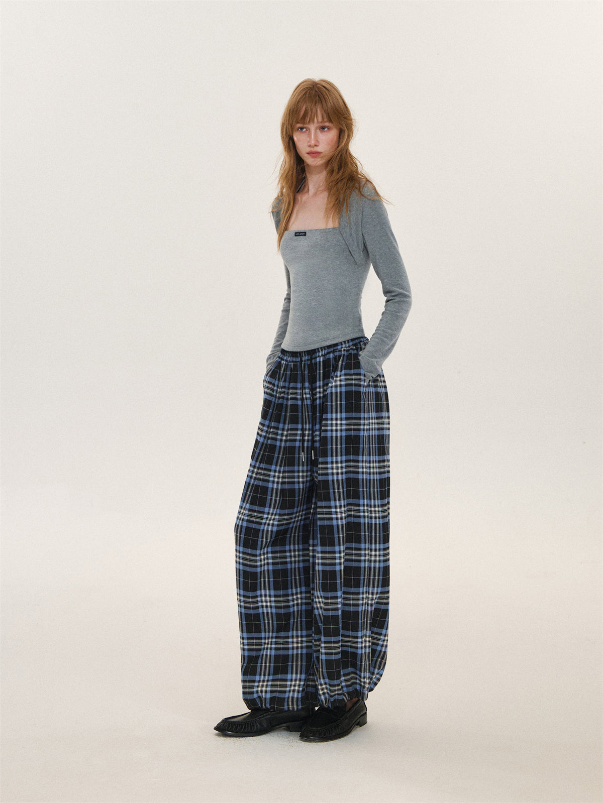 Asgony ASG26609 Plaid Wide-Leg Pants