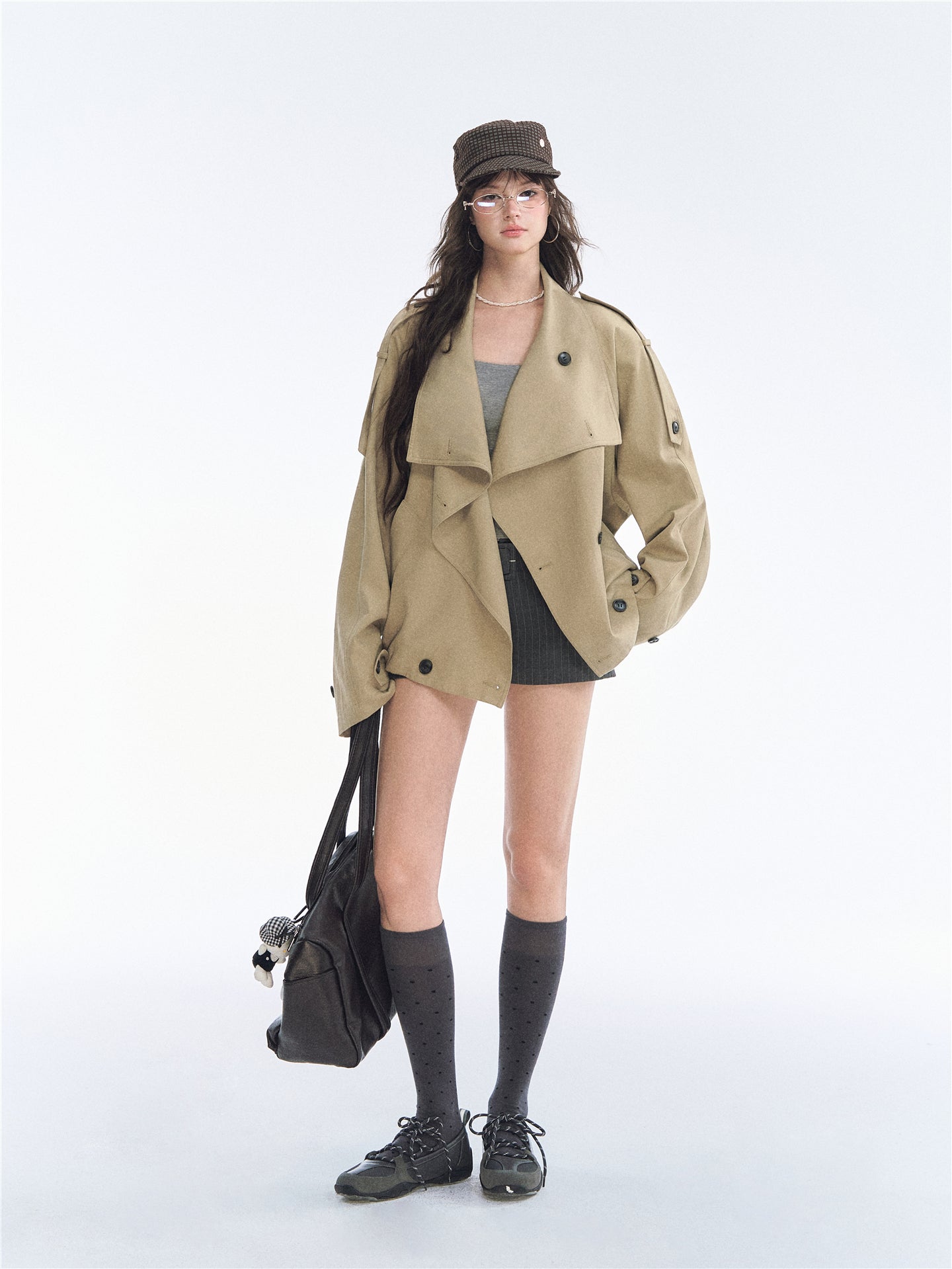 Asgony ASG26527 Oversized Collar Relaxed Button Trench Jacket