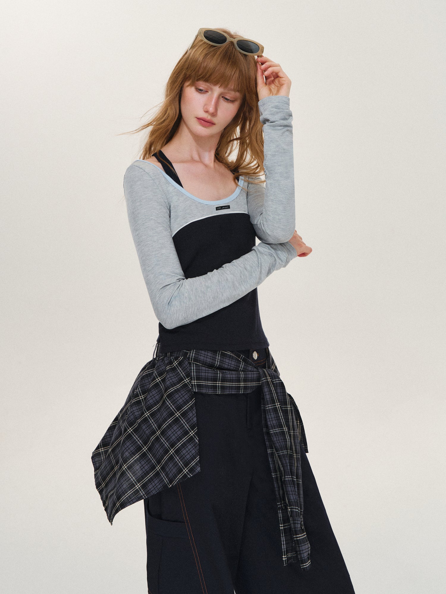 Asgony ASG26614 Ballet-Core U-Neck Faux Layered Top