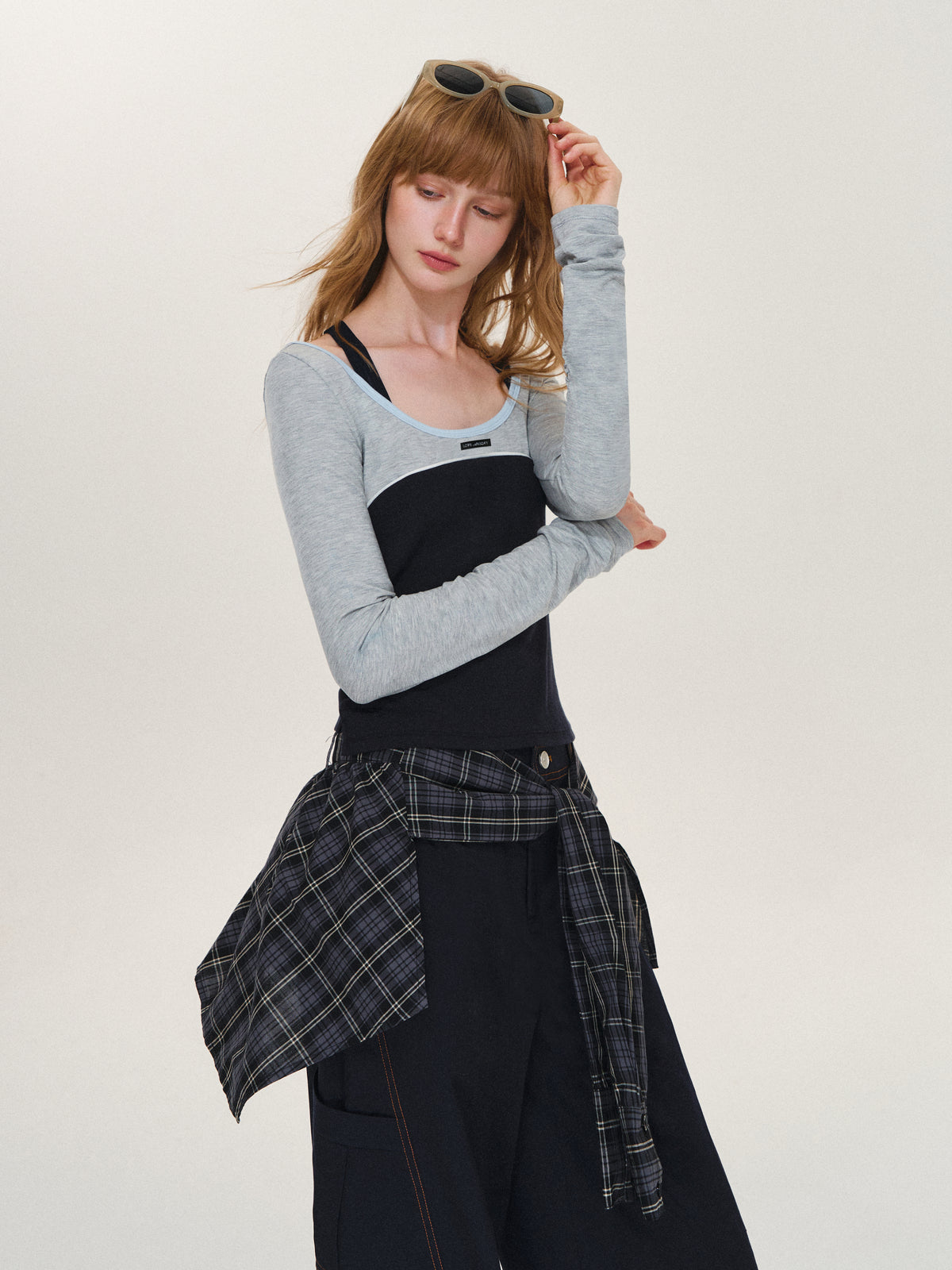 Asgony ASG26614 Ballet-Core U-Neck Faux Layered Top