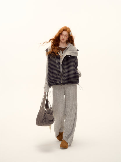 AsGony ASG25503 Double sided plaid lace patchwork vest