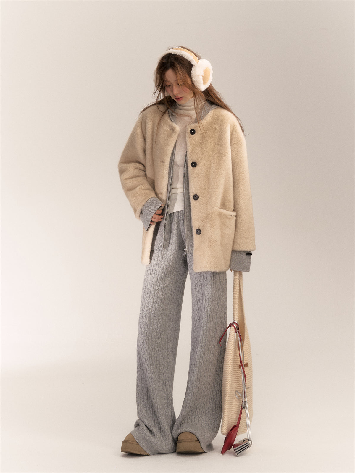 AsGony ASG24640 Mock mink fur casual coat