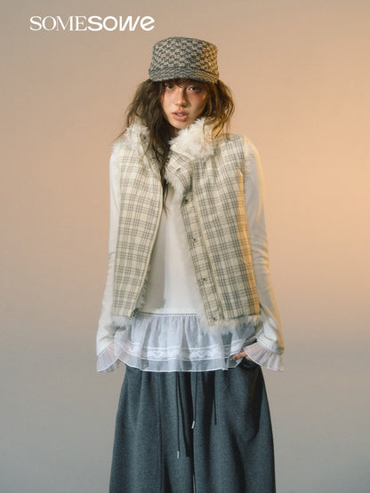 SOMESOWE S2508263 Grid splicing lamb wool double-sided vest