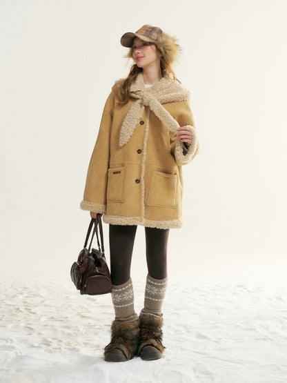 16DEWS 16D25532 Fur integrated mid length jacket