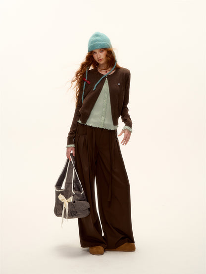 AsGony ASG25409 Contrasting color split knit cardigan