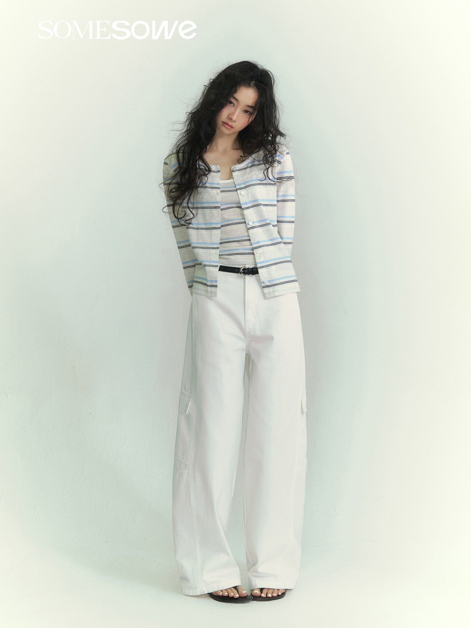 SOMESOWE S2609048 Striped cardigan two-piece set