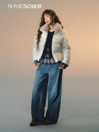 SOMESOWE S2508276 Fur collar splicing short down jacket