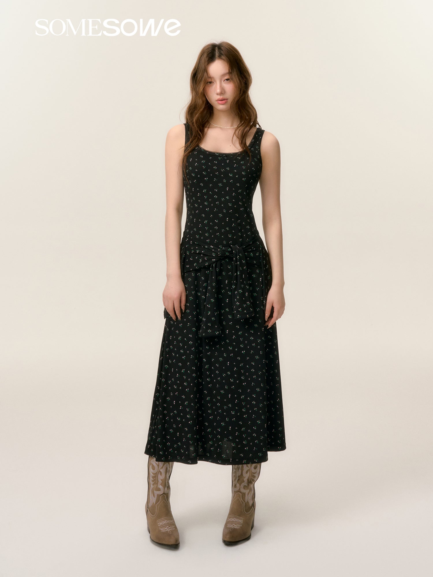 SOMESOWE S2508039&amp;S2508040 Floral knit dress + cardigan set(seperate)