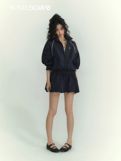 SOMESOWE S2609061&amp;S2609062 Splicing stand up collar casual jacket + floral camisole dress
