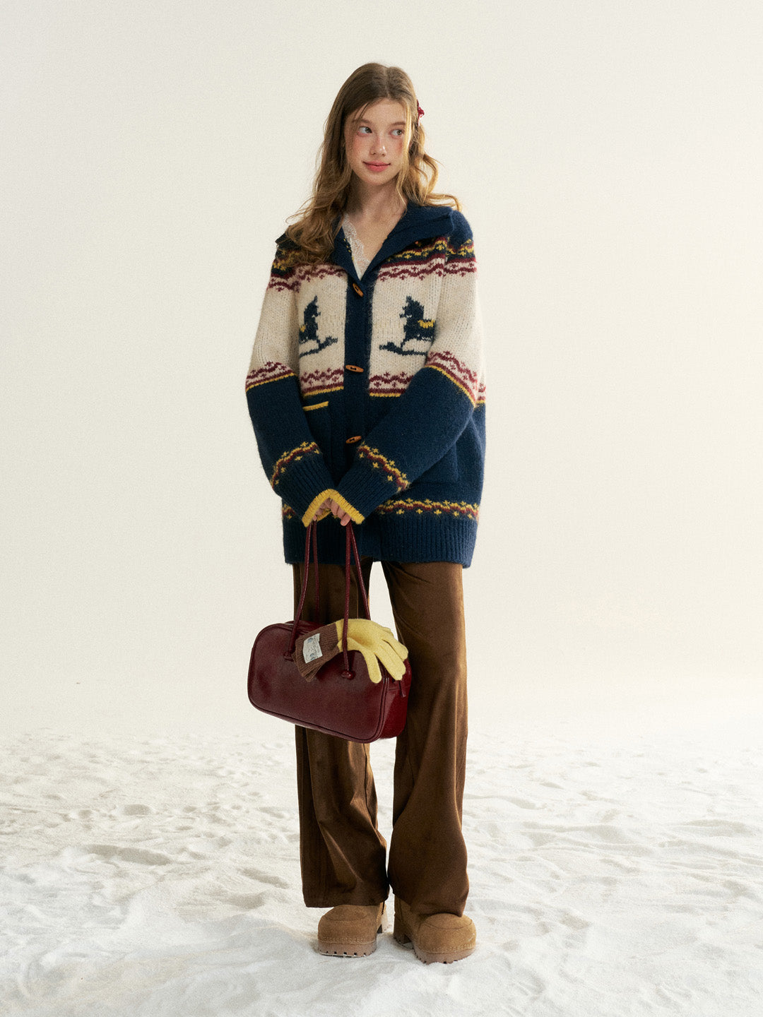 16DEWS 16D25548 Color blocked edge knitted sweater cardigan