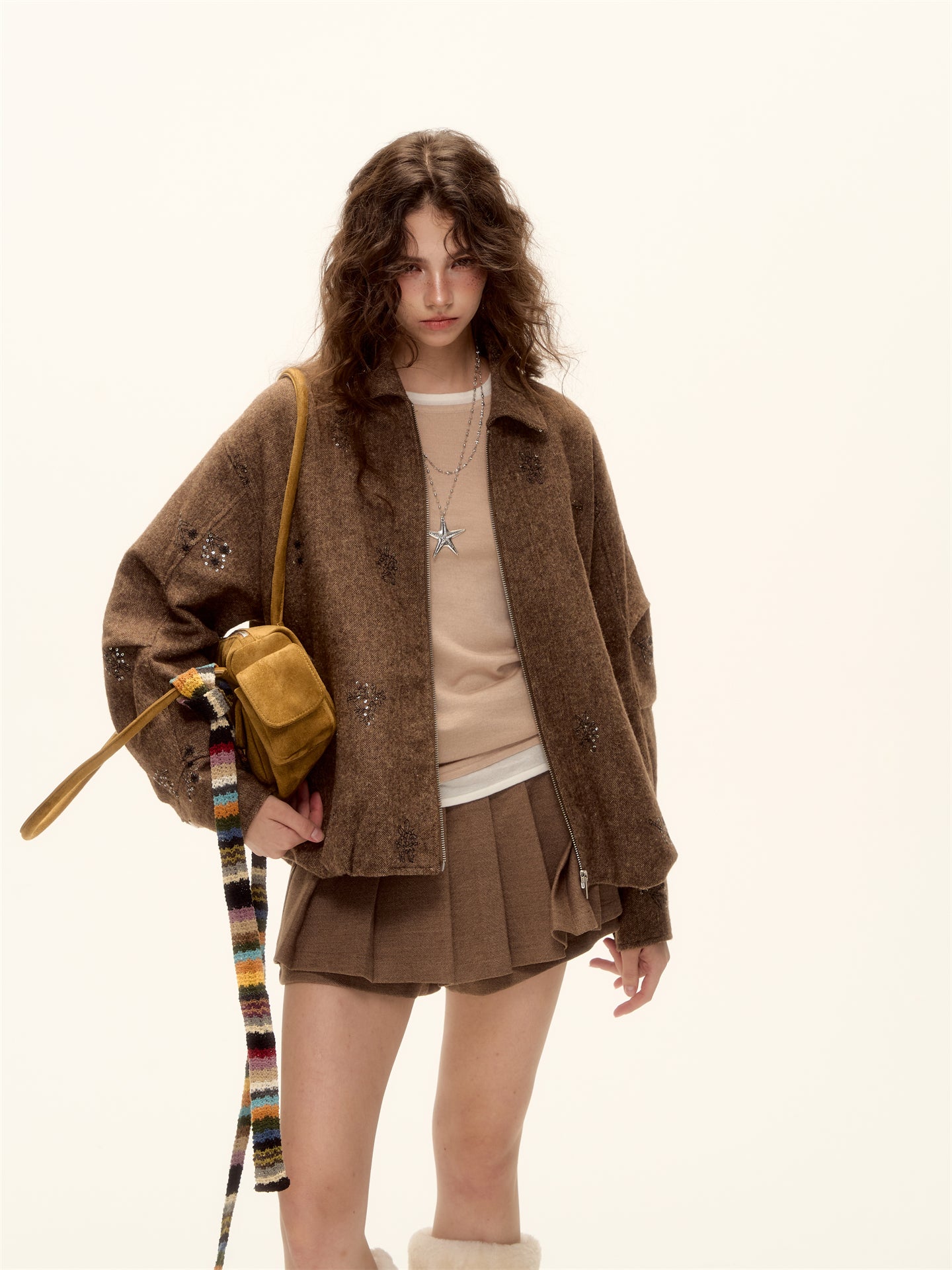 AsGony ASG25506 A-line pleated skirt with waistband decoration