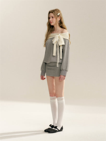 16DEWS 16D26052 Off shoulder bow waist bodycon dress