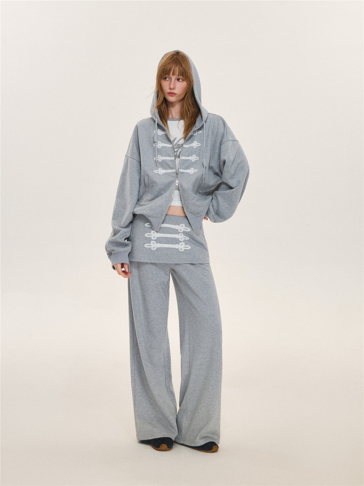 Asgony ASG26632 &amp; ASG26633 Hoodie Jacket &amp; Faux Layered Low-Rise Sweatpants