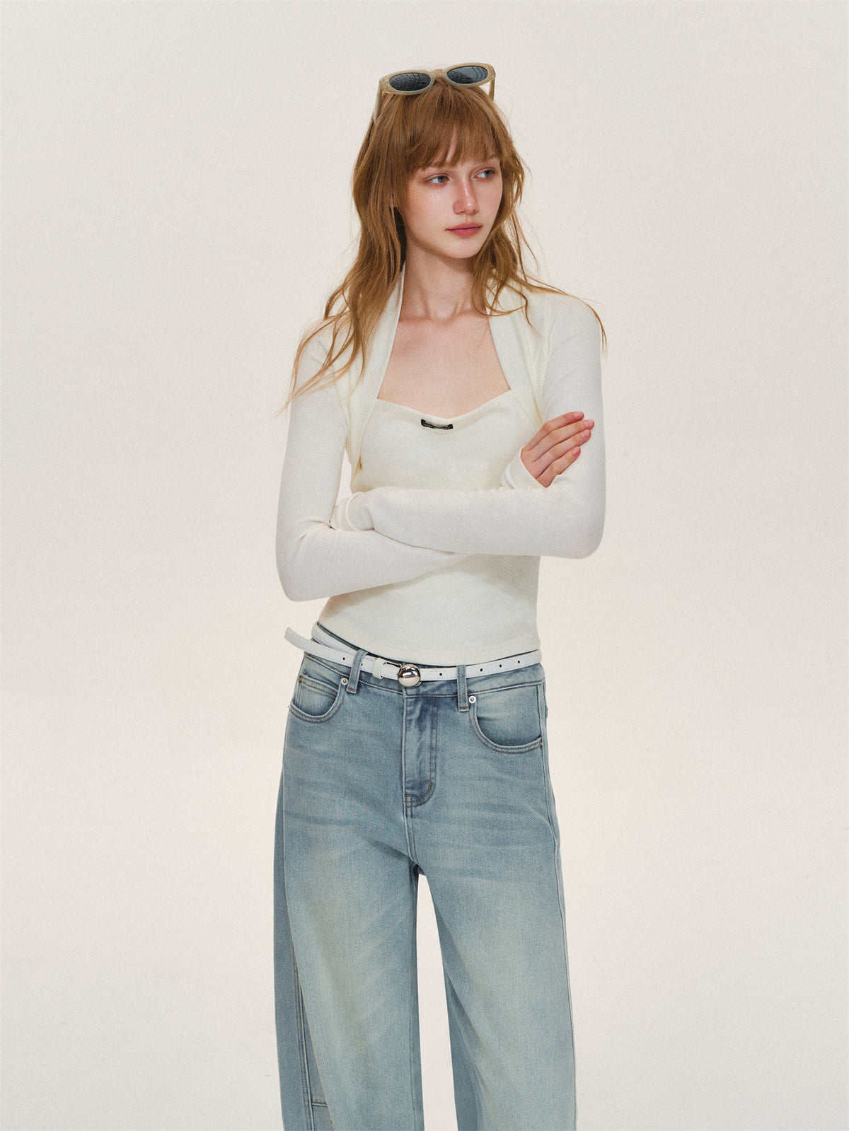 Asgony ASG26612 Faux-Layered Long-Sleeve Top