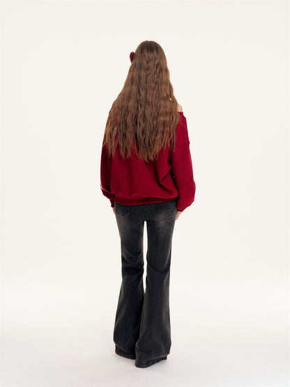 16DEWS 16D25430 Embroidered letter sloping shoulder hoodie