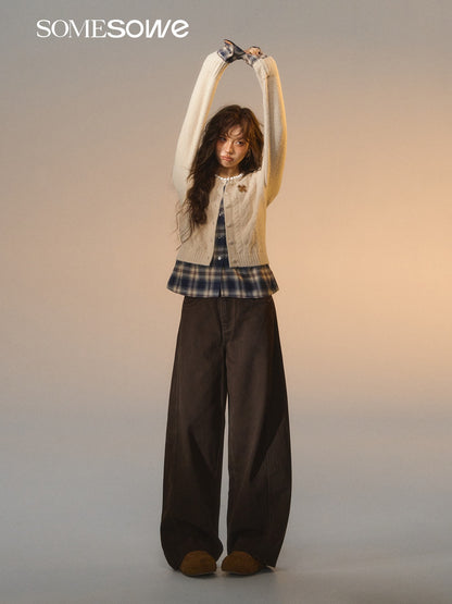 SOMESOWE S2508275 Fake two piece checkered spliced floral cardigan