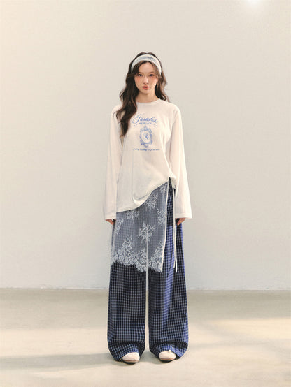AsGony ASG25346&amp;ASG25365 College printed loose long sleeved T-shirt + pants set