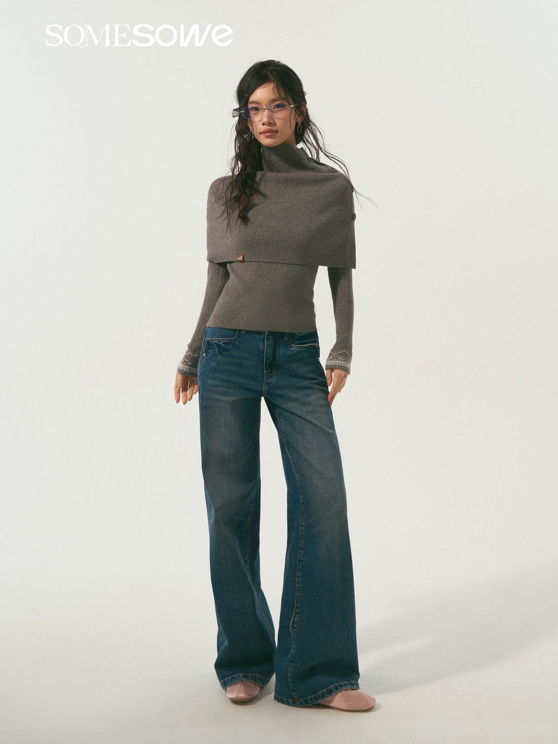 SOMESOWE S2508338 Shawl real two long sleeved knitted top