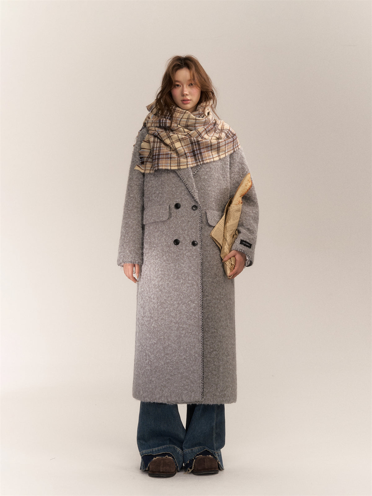 AsGony ASG24620 Double-breasted long coat