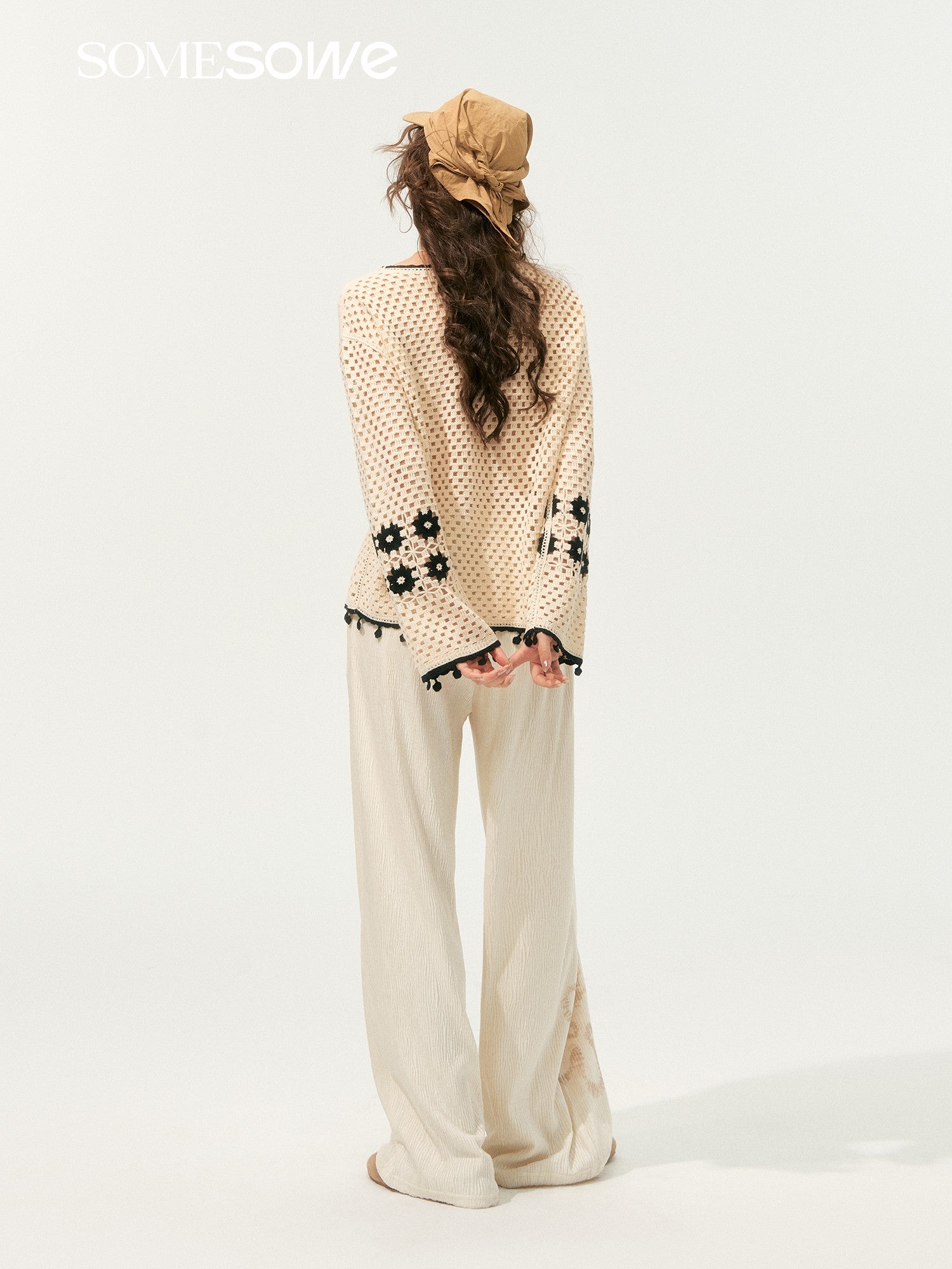 SOMESOWE S2508186&amp;S2508194 Bohemian style hollowed out sweater + pants set