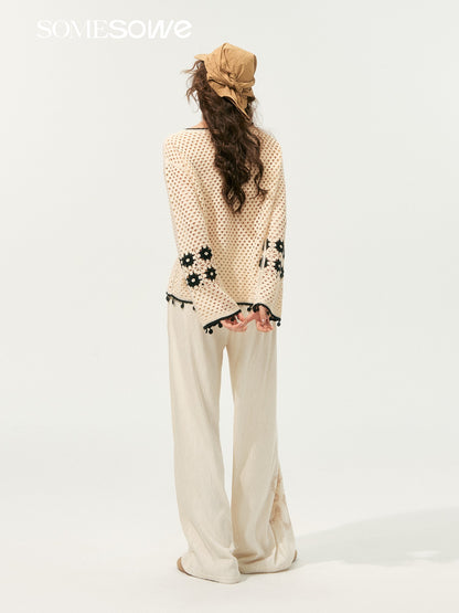 SOMESOWE S2508186&amp;S2508194 Bohemian style hollowed out sweater + pants set