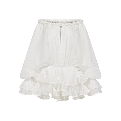 SHEERLUCK SLLYQ26409 Chiffon printed layered off shoulder jumpsuit