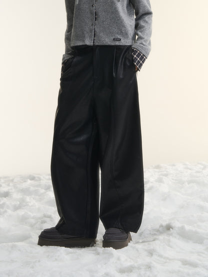 AsGony ASG25556 Protein leather elastic cut black leather pants