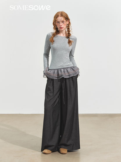 SOMESOWE S2508236 Double layered lace raglan warm velvet top