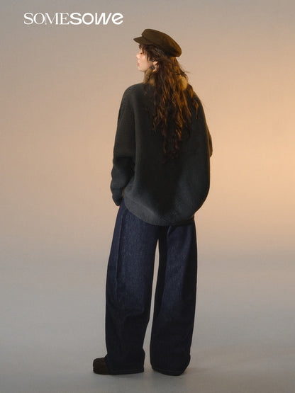 SOMESOWE S2508285 Strap bat sleeve fur collar sweater