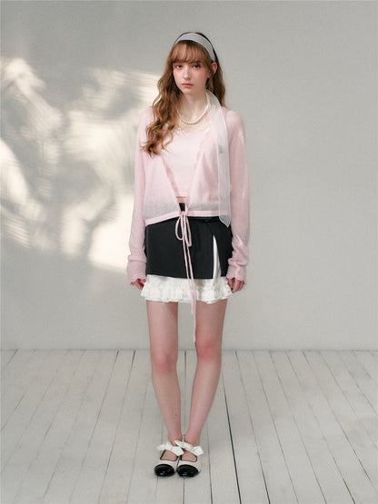 16DEWS 16D26088&amp;16D26089 Woolen crochet knitted cardigan sling two-piece set + skirt