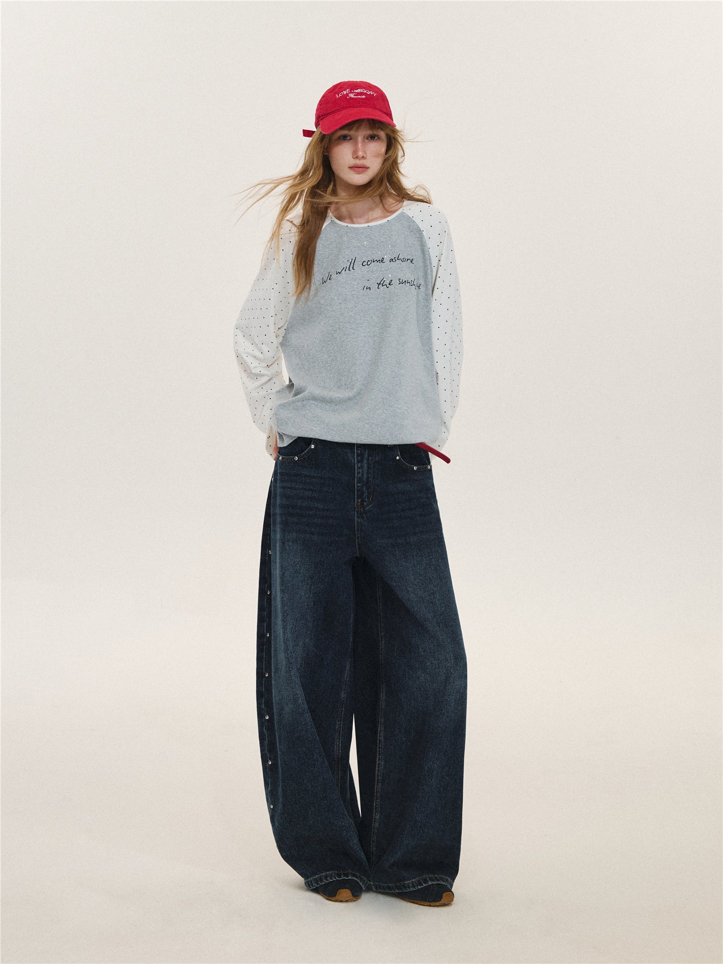 Asgony ASG26566 Polka Dot Oversized T-Shirt