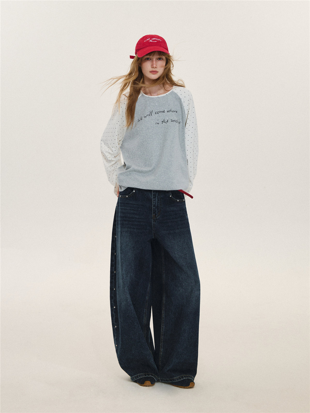 Asgony ASG26566 Polka Dot Oversized T-Shirt