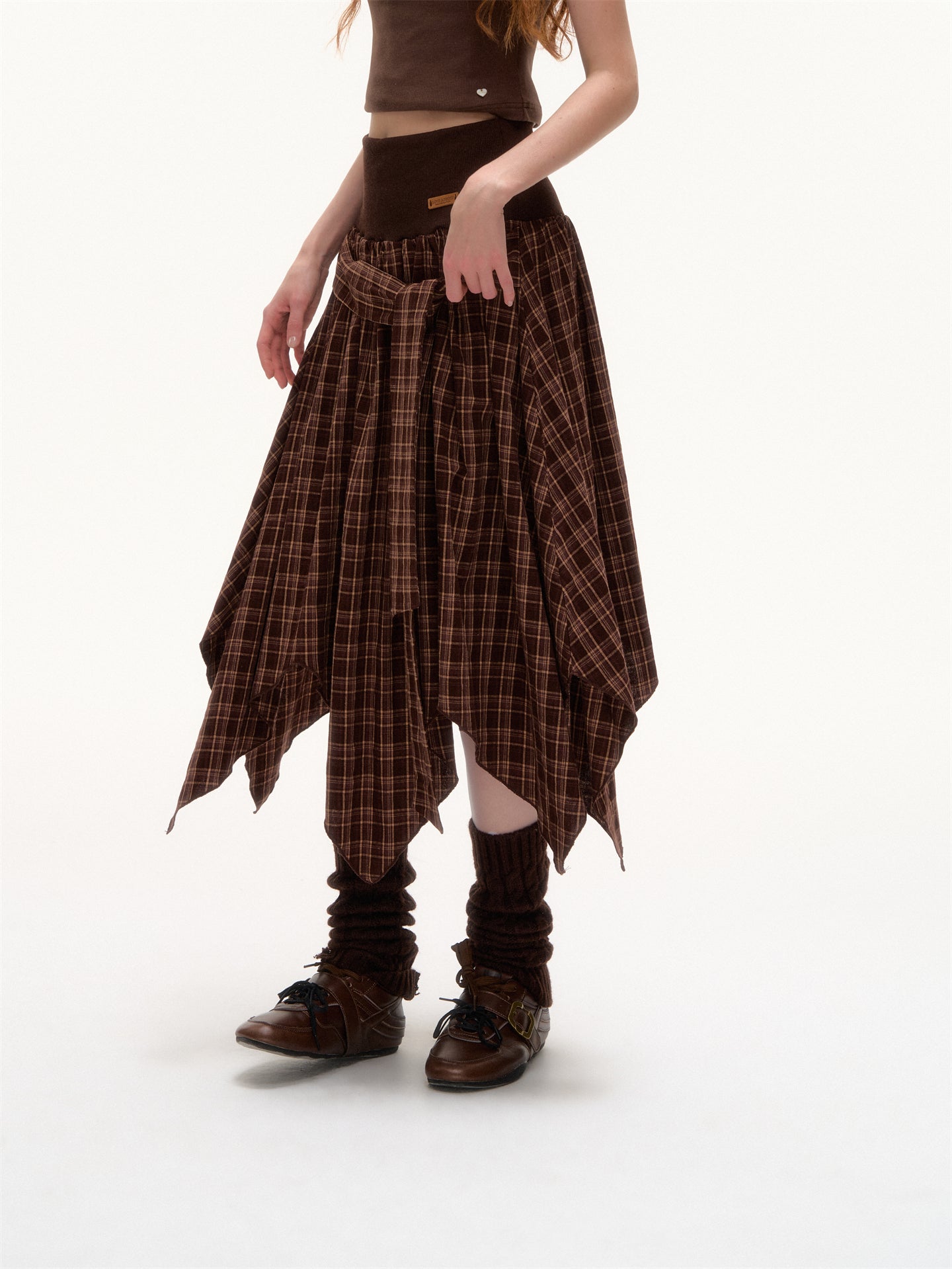 AsGony ASG25397 Irregular hem plaid skirt