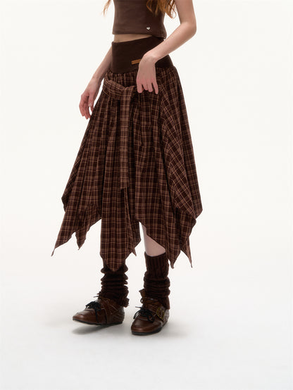 AsGony ASG25397 Irregular hem plaid skirt