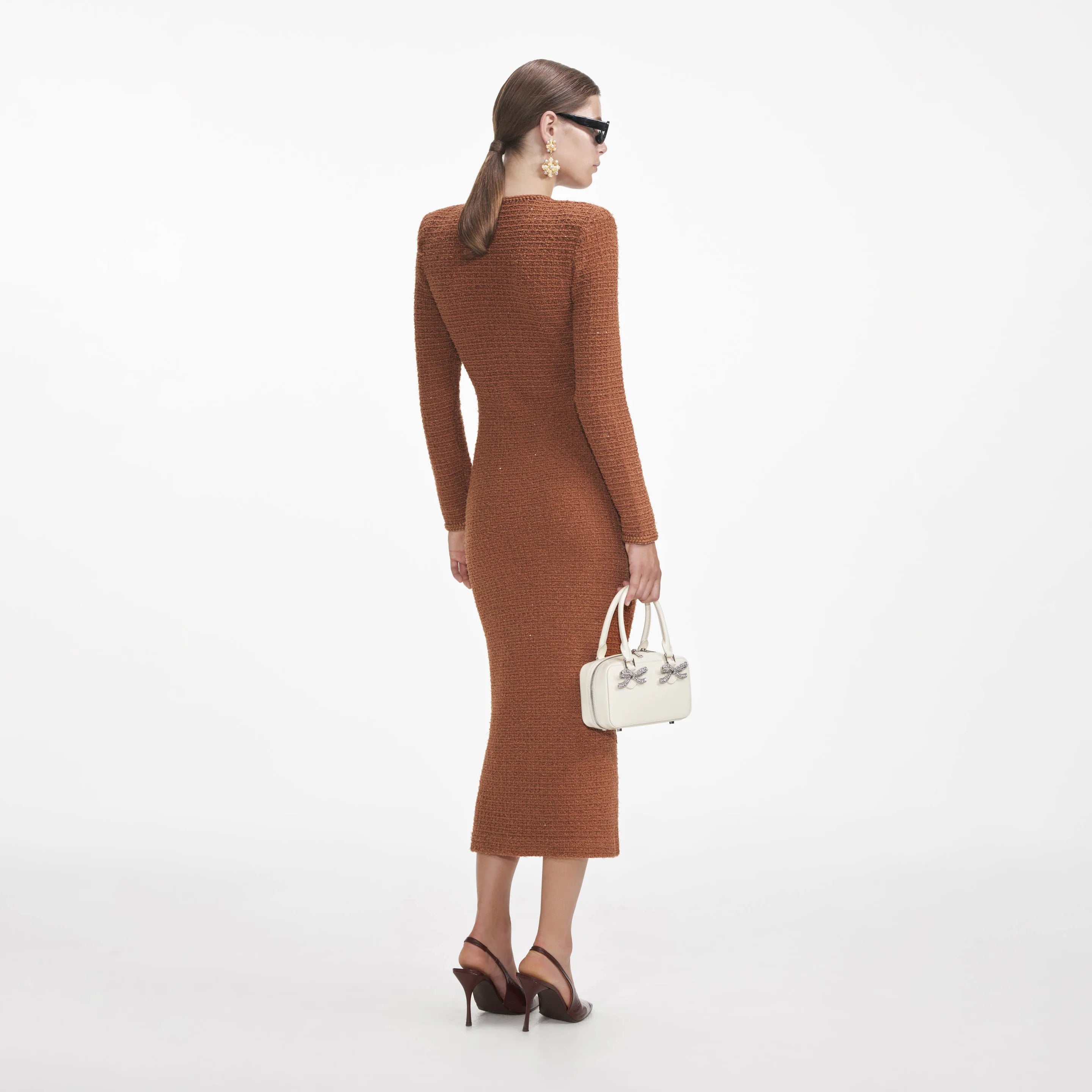 Self-Portrait Brown Textured Knit Midi Dress