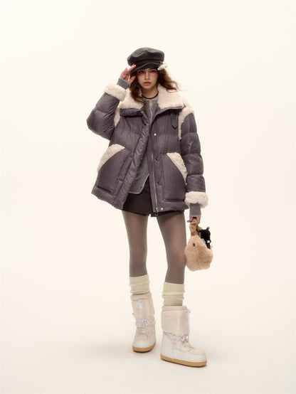 AsGony ASG25508 Lamb wool splicing loose windproof down jacket