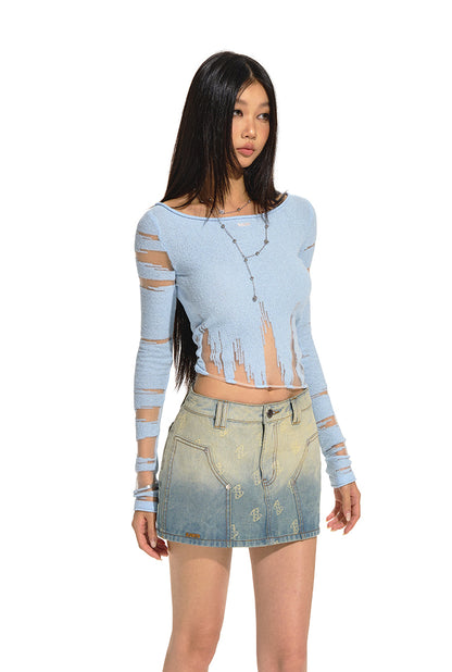 NAWS DQ050724 Gradient denim skirt