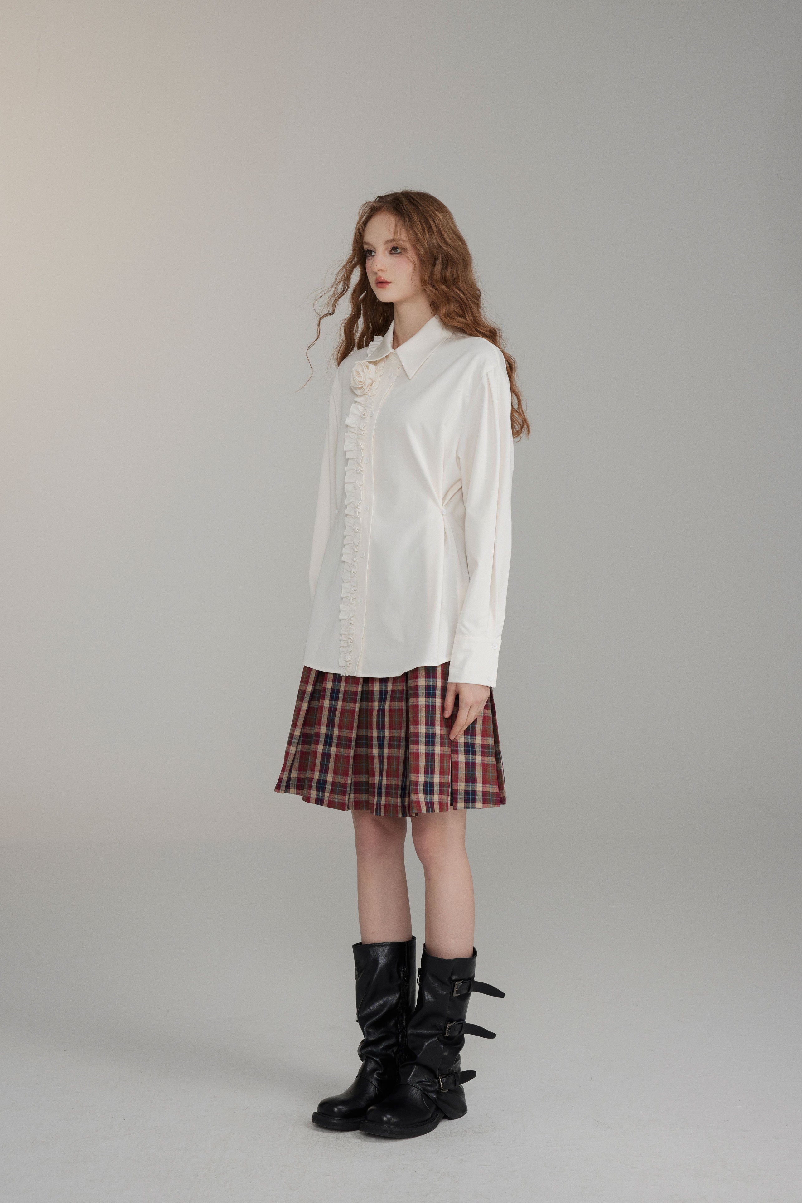 VIA PITTI V24DTP270 Three-dimensional rose pleated shirt