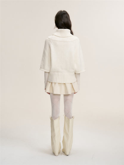 16DEWS 16D25443&amp;16D25444 Texture knitted cape pullover sweater + skirt set