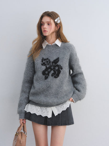 AsGony ASG25649&amp;ASG25679 Wool round neck jacquard sweater + skirt set