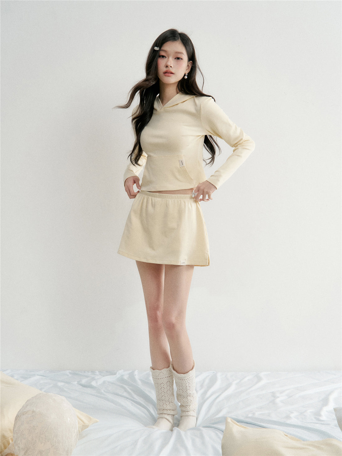 16DEWS 16D26026&amp;16D26027 Hooded short slim fit hoodie+skirt pants