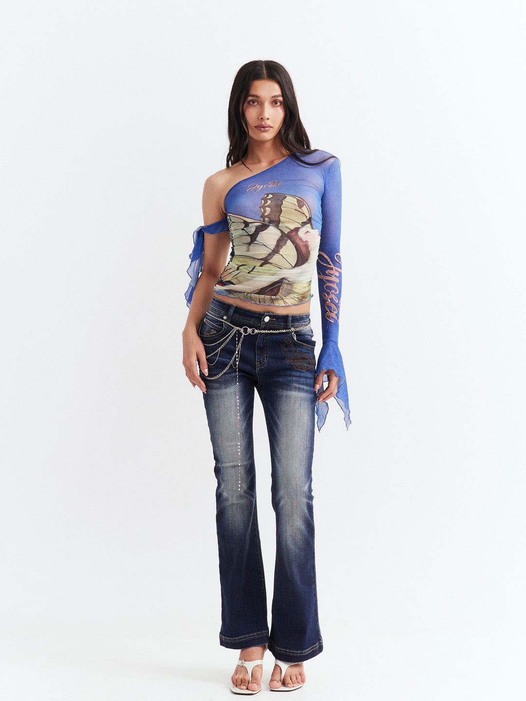 JYOSEI Blue one shoulder printed top