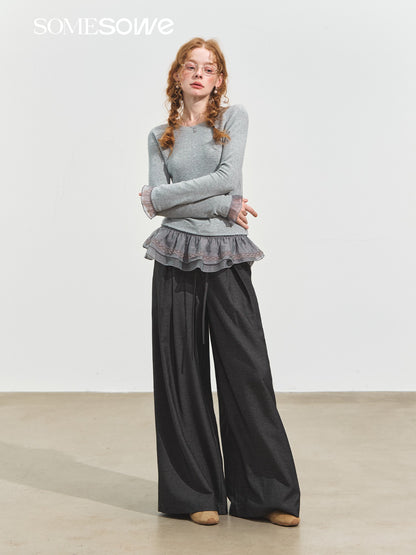 SOMESOWE S2508236 Double layered lace raglan warm velvet top