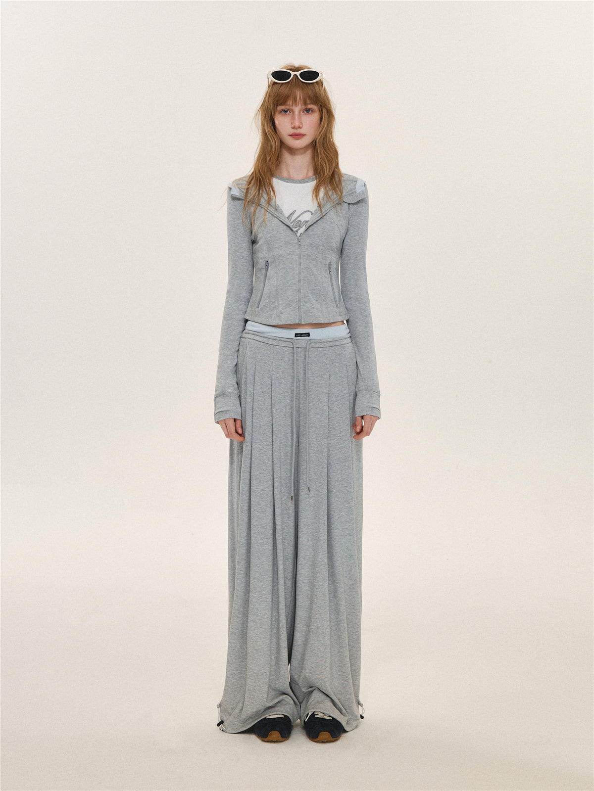 Asgony ASG26599 &amp; ASG26600 Color-Block Patchwork Jacket &amp; Draped Casual Pants