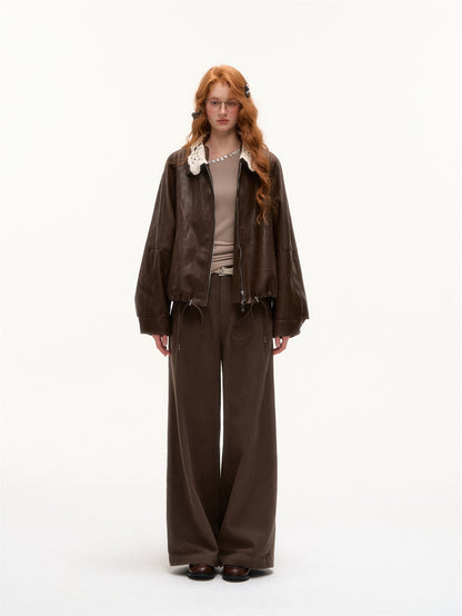 AsGony ASG25377 Checkered hem flared waistband loose pants