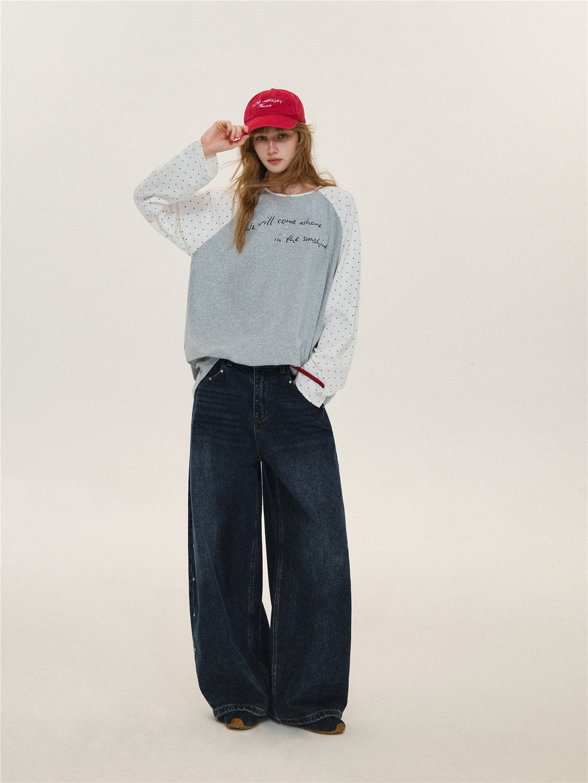 Asgony ASG26566 Polka Dot Oversized T-Shirt