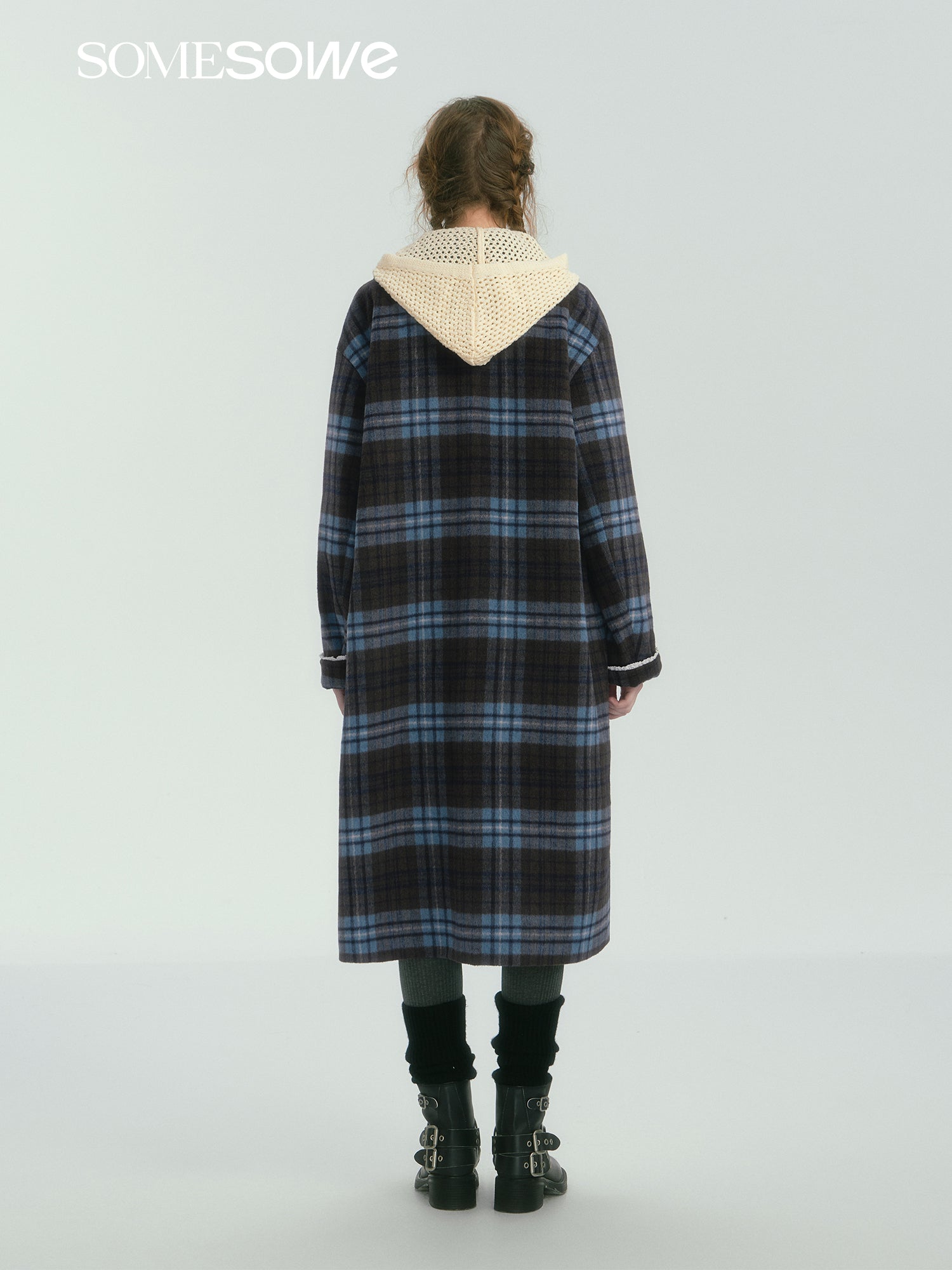 SOMESOWE S2407252 Contrasting plaid long coat